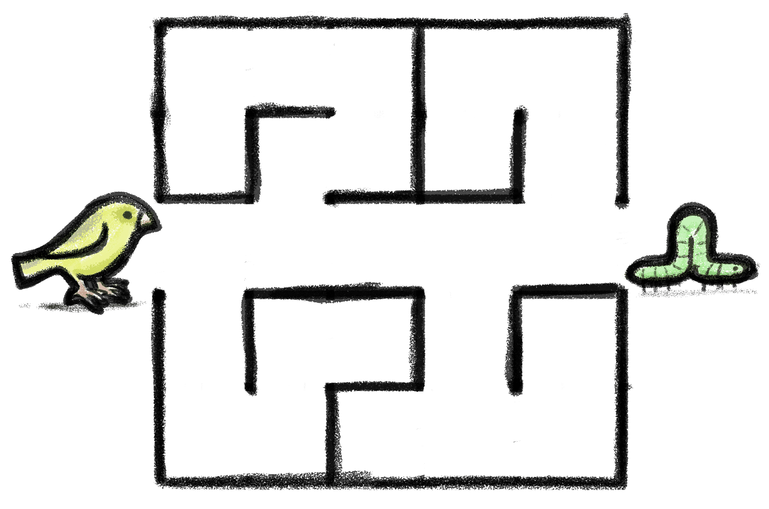 Fågel som hittar genväg till insekt genom labyrint